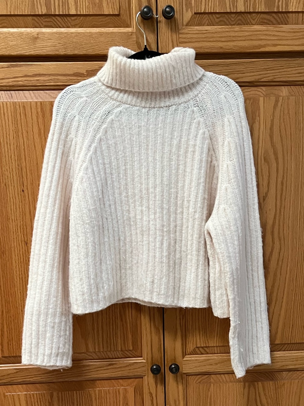 Zara Cream Ribbed Cowl Neck Sweater, EUC, Size S